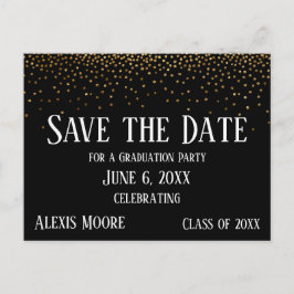Gold Confetti Black Graduation Party Save the Date Briefkaart