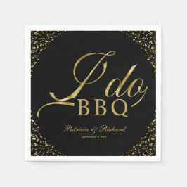 Gold Confetti Black I Do BBQ Engagement Party Servet