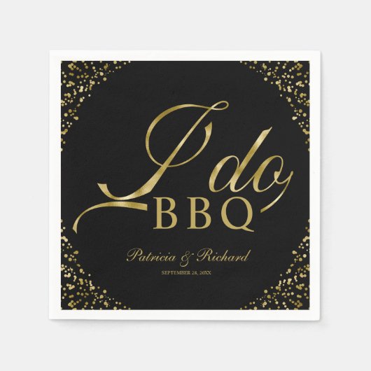 Gold Confetti Black I Do BBQ Engagement Party Servet (Voorkant)