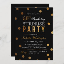 Gold Confetti & Black Surprise Birthday Party
