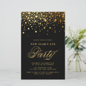 Gold Confetti Black - Uitnodiging Eve Nieuwjaar (Staand voorkant)