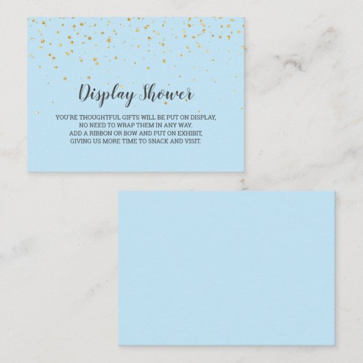 Gold Confetti Blue Baby Display Shower Informatiekaartje (Voorkant / Achterkant)