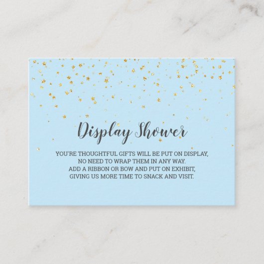 Gold Confetti Blue Baby Display Shower Informatiekaartje (Voorkant)