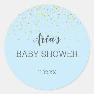 Gold Confetti Blue Baby shower Envelope Seal Ronde Sticker