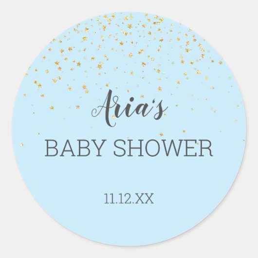 Gold Confetti Blue Baby shower Envelope Seal Ronde Sticker (Voorkant)