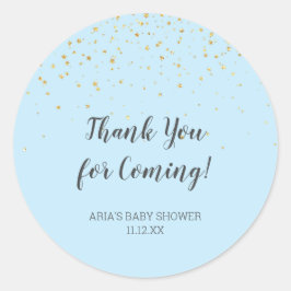 Gold Confetti Blue Baby shower Favor Ronde Sticker