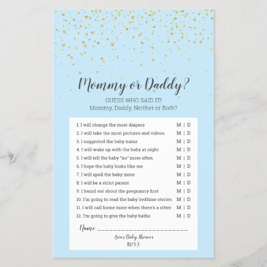 Gold Confetti Blue Baby shower mama of papa Game Flyer (Voorkant)