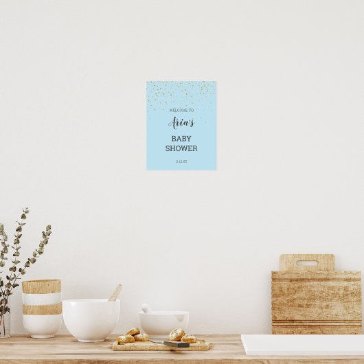 Gold Confetti Blue Baby shower Welkomstteken Poster (Keuken)