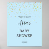 Gold Confetti Blue Baby shower Welkomstteken Poster (Voorkant)