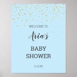 Gold Confetti Blue Baby shower Welkomstteken Poster