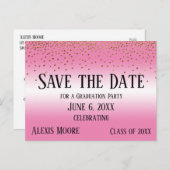 Gold Confetti Blue Graduation Party Save the Date Briefkaart (Voorkant / Achterkant)
