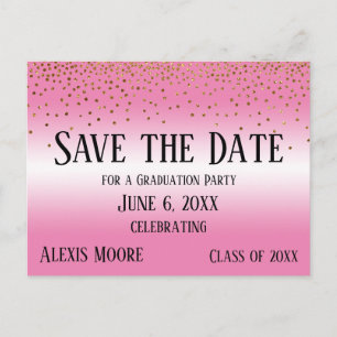 Gold Confetti Blue Graduation Party Save the Date Briefkaart