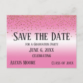Gold Confetti Blue Graduation Party Save the Date Briefkaart (Voorkant)