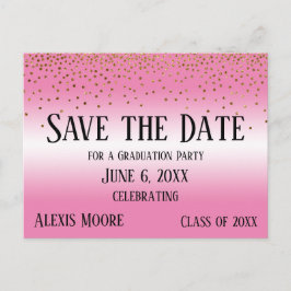 Gold Confetti Blue Graduation Party Save the Date Briefkaart