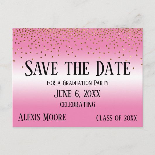 Gold Confetti Blue Graduation Party Save the Date Briefkaart (Voorkant)