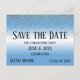 Gold Confetti Blue Graduation Party Save the Date Briefkaart