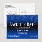 Gold Confetti Blue Ombre Afstuderen Opslaan Datum Briefkaart (Voorkant / Achterkant)