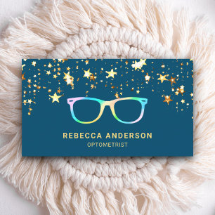 Gold Confetti Blue Rainbow Eye Glasses Optician Visitekaartje