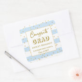 Gold Confetti Blue Stripes Afstuderen Square Vierkante Sticker (Envelop)