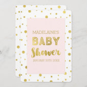Gold Confetti Blush Pink Baby Shower Invitaties Kaart (Voorkant / Achterkant)