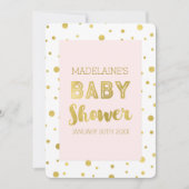 Gold Confetti Blush Pink Baby Shower Invitaties Kaart (Voorkant)