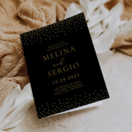 Gold Confetti Boho Black Folded Wedding Programma