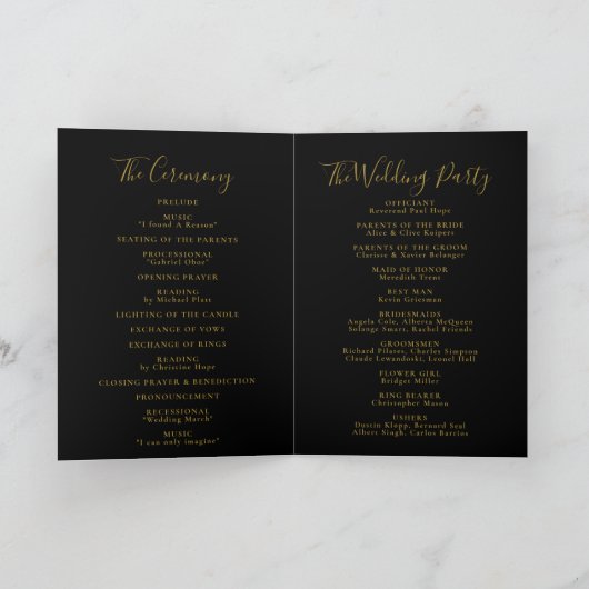 Gold Confetti Boho Black Folded Wedding Programma (Binnen)