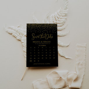 Gold Confetti Boho Black Save the Date Calendar