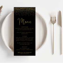 Gold Confetti Boho Black Wedding Menu
