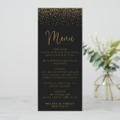 Gold Confetti Boho Black Wedding Menu (Staand voorkant)