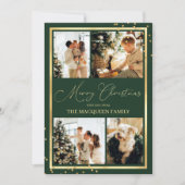Gold Confetti Border Green Photo Collage Kerstmis Feestdagenkaart (Voorkant)