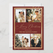 Gold Confetti Border Red Photo Collage Kerstmis Feestdagenkaart (Voorkant)
