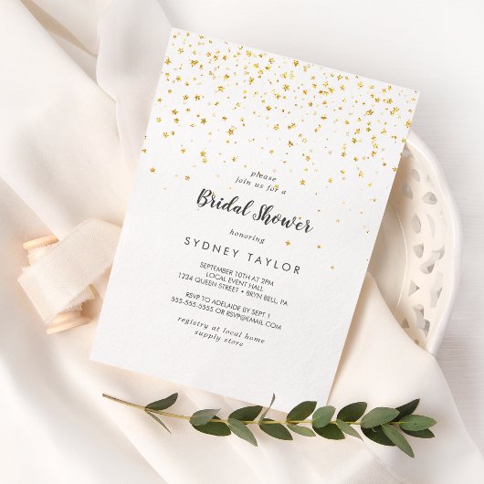Gold Confetti Bridal Shower Kaart