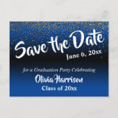 Gold Confetti Bright Blue Afstuderen Save the Date Briefkaart (Voorkant)