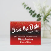 Gold Confetti Bright Red Afstuderen Opslaan datum Briefkaart (Staand voorkant)