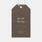Gold Confetti Brown Sip Sip Hooray Vrijgezellenfee Cadeaulabel (Voorkant)