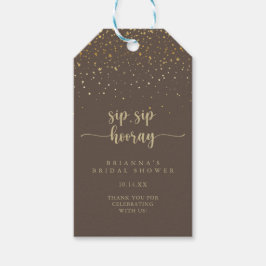 Gold Confetti Brown Sip Sip Hooray Vrijgezellenfee Cadeaulabel