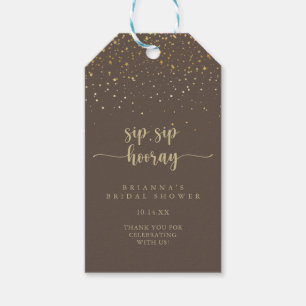 Gold Confetti Brown Sip Sip Hooray Vrijgezellenfee Cadeaulabel