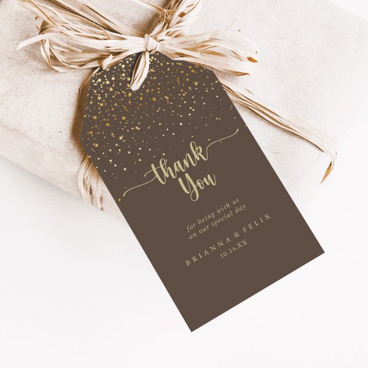Gold Confetti Brown Weddenschap Hartelijk dank Cadeaulabel