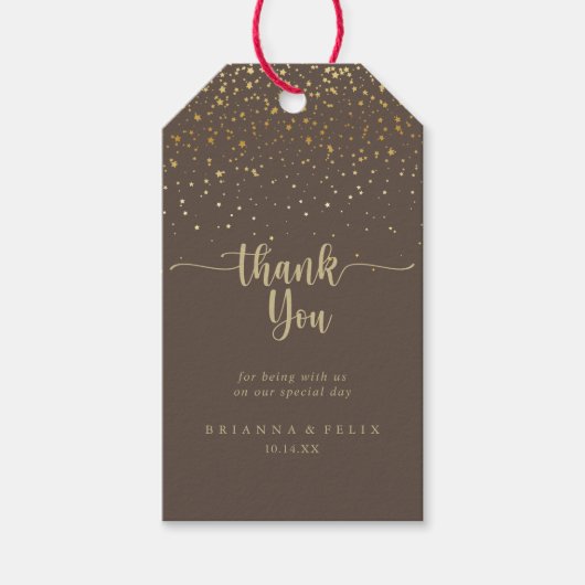 Gold Confetti Brown Weddenschap Hartelijk dank Cadeaulabel (Voorkant)