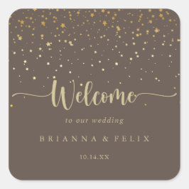 Gold Confetti Brown Weduwschap Welkom Vierkante Sticker