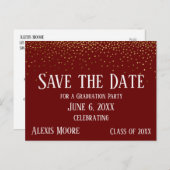 Gold Confetti Burgundy Afstuderen Save the Date Briefkaart (Voorkant / Achterkant)