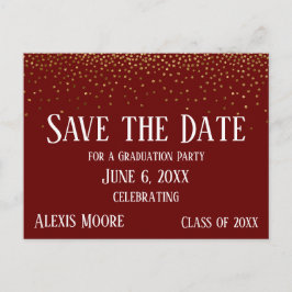 Gold Confetti Burgundy Afstuderen Save the Date Briefkaart