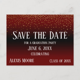 Gold Confetti Burgundy Afstuderen Save the Date Briefkaart
