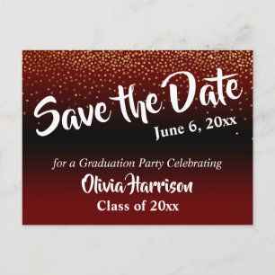 Gold Confetti Burgundy Afstuderen Save the Date Briefkaart
