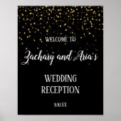 Gold Confetti Calligrafie|Black Reception Welcome Poster (Voorkant)