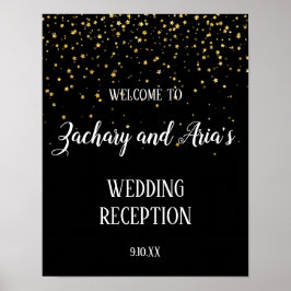 Gold Confetti Calligrafie|Black Reception Welcome Poster