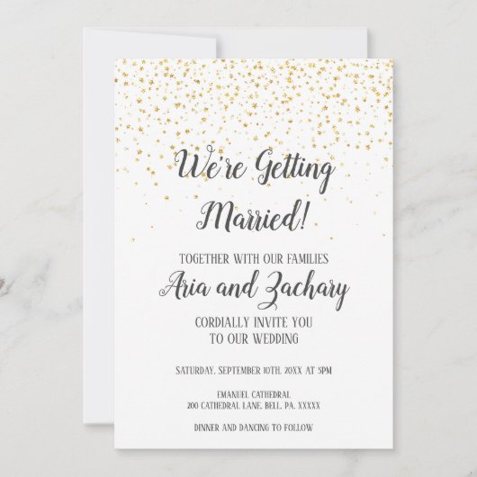 Gold Confetti Calligrafie We worden getrouwd Kaart (Voorkant)