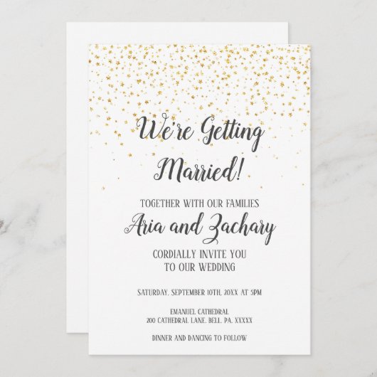 Gold Confetti Calligrafie We worden getrouwd Kaart (Voorkant / Achterkant)