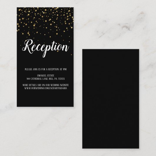 Gold Confetti Calligrafie | Zwarte opvangkaart Informatiekaartje (Voorkant / Achterkant)
